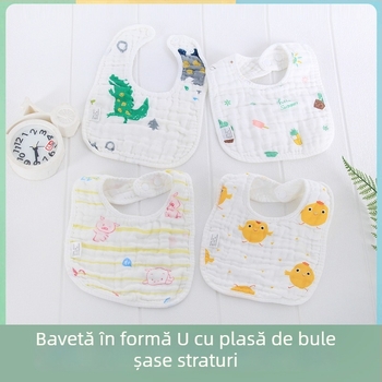 Bibe U în formă de U din seersucker, șase straturi, peste 95% bumbac, absorbție a transpirației, pentru sugari 0–3 ani