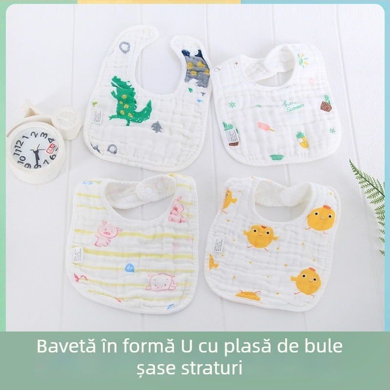 Bibe U în formă de U din seersucker, șase straturi, peste 95% bumbac, absorbție a transpirației, pentru sugari 0–3 ani