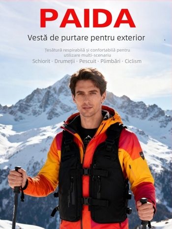 Vesta exterioară cu greutate pentru schi, ciclism și drumeții – respirabilă, ultraușoară, rezistentă; umplutură PE, căptușeală din poliester