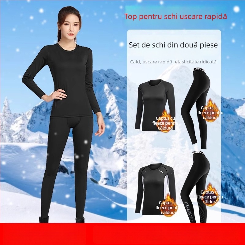 Set de echipament sportiv de iarnă cu uscare rapidă, compresie și căptușeală din fleece