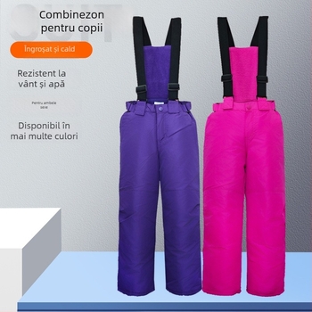 Pantaloni de schi pentru copii cu bretele — respirabili, din țesătură cu amestec de fibre de poliesterm, umplutură PP din bumbac, căptuți