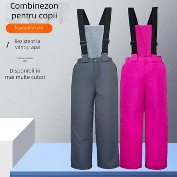 Pantaloni de schi pentru copii cu bretele — respirabili, din țesătură cu amestec de fibre de poliesterm, umplutură PP din bumbac, căptuți