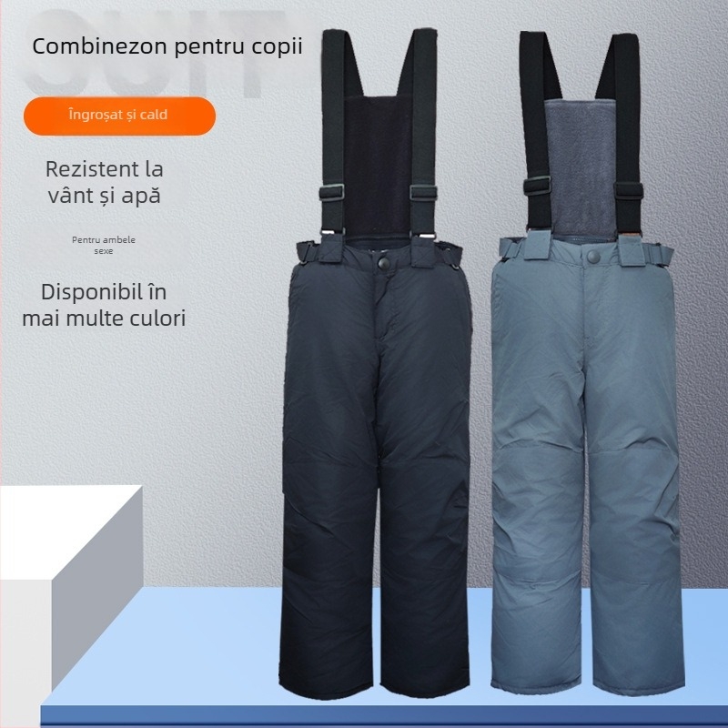 Pantaloni de schi pentru copii cu bretele — respirabili, din țesătură cu amestec de fibre de poliesterm, umplutură PP din bumbac, căptuți