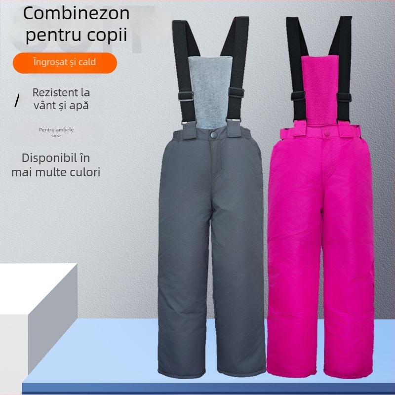 Pantaloni de schi pentru copii cu bretele — respirabili, din țesătură cu amestec de fibre de poliesterm, umplutură PP din bumbac, căptuți