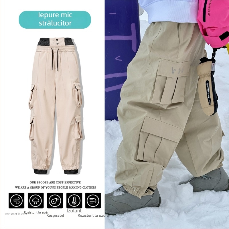Pantaloni de snowboard pentru femei și bărbați, impermeabili și rezistenți la vânt, țesătură de poliester cu umplutură de poliester
