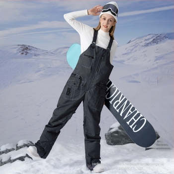 Pantaloni de schi cu bretele, impermeabili și rezistenți la vânt, izolați, țesătură poliester, material nylon, umplutură din bumbac