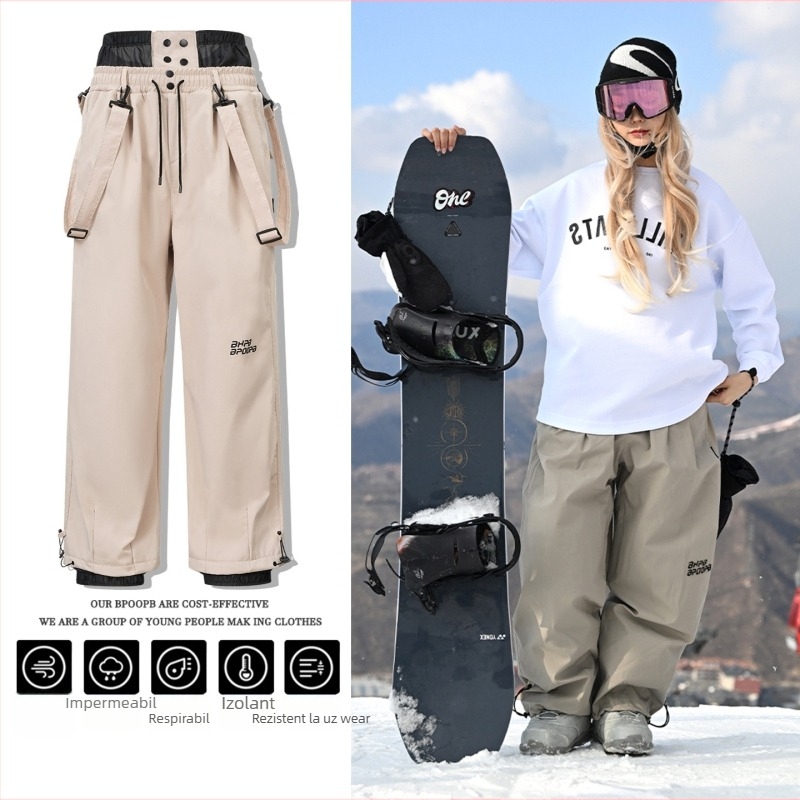 Pantaloni de zăpadă pentru schi, cu căptușeală fleece, impermeabili, rezistenți la vânt, abraziune, HeatTech (Material: fibre de poliester; Țesătură: Oxford impermeabil cu dungă orizontală; Compoziție: >95%)