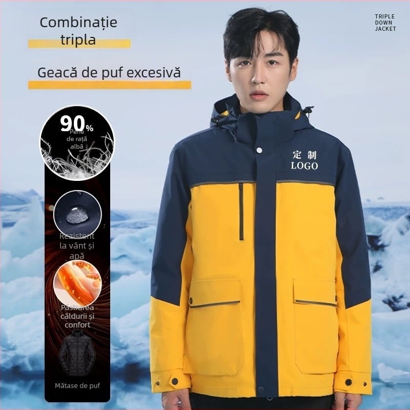 Jachetă de schi unisex cu puf de rață alb, logo personalizat, impermeabilă 8000mm, rezistentă la vânt, fără căptușeală