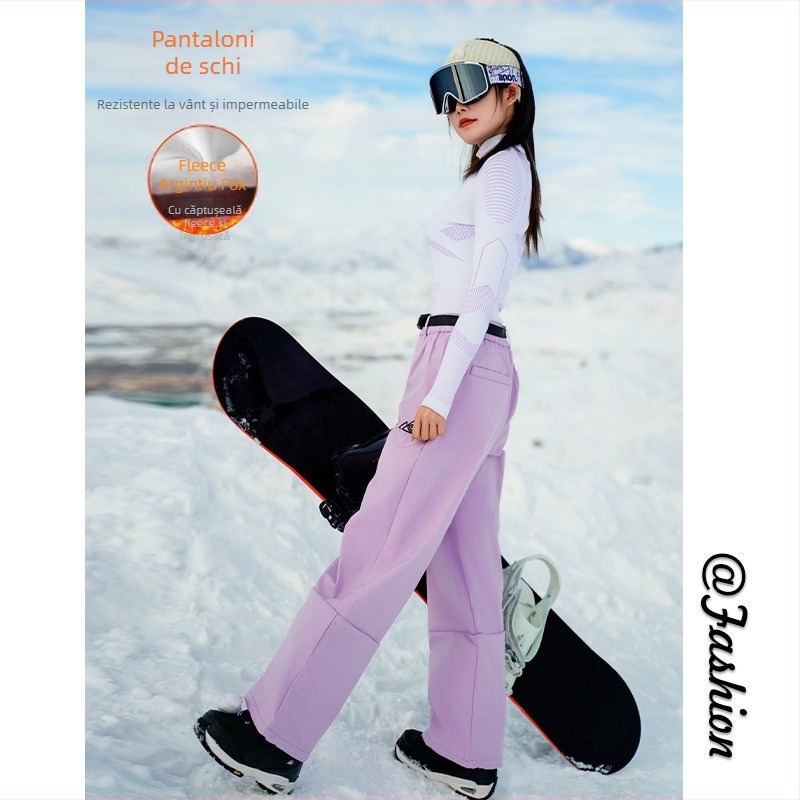 Pantaloni de schi impermeabili, căptușiți cu catifea din lână yak, calzi pentru exterior – Sleccter