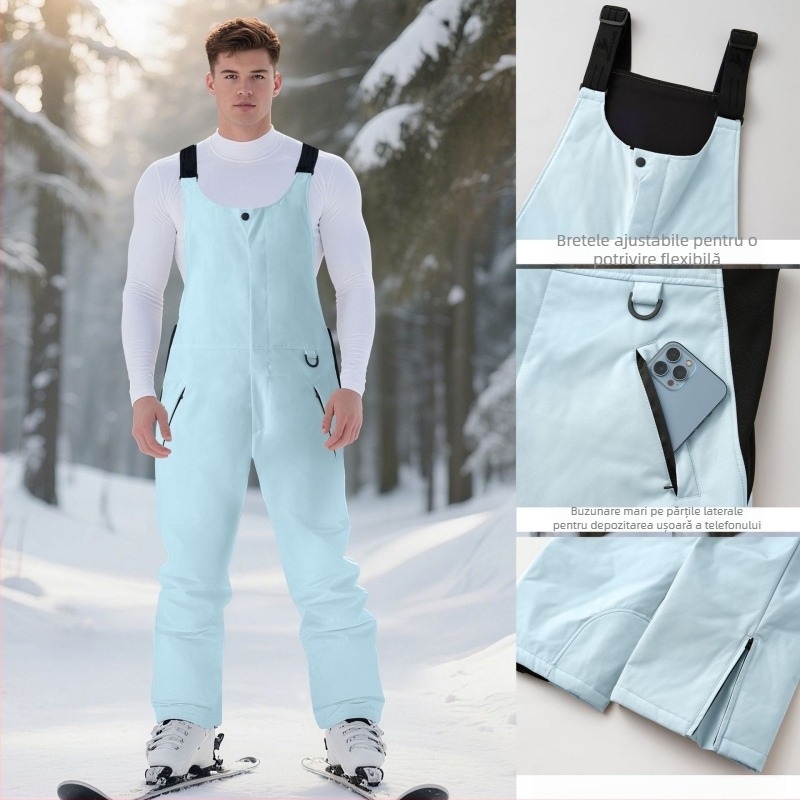 Pantaloni de schi cu bretele - impermeabili, respirabili, rezistenți la vânt, heattech tehnologie, țesătură poliester
