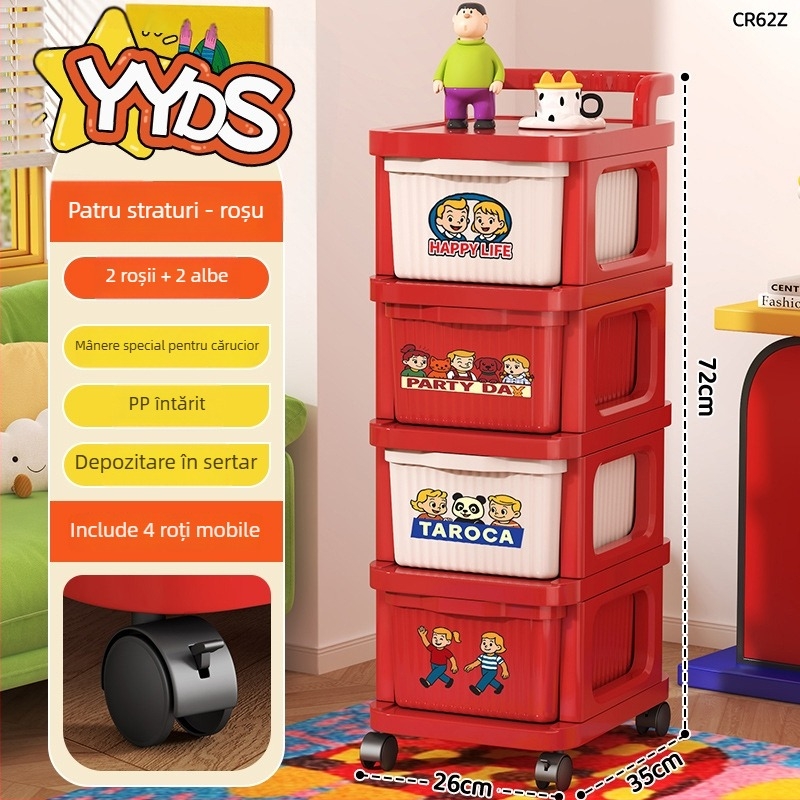 Dulap de depozitare lângă pat cu 4 rafturi, material PP, mobil, stil minimalist modern