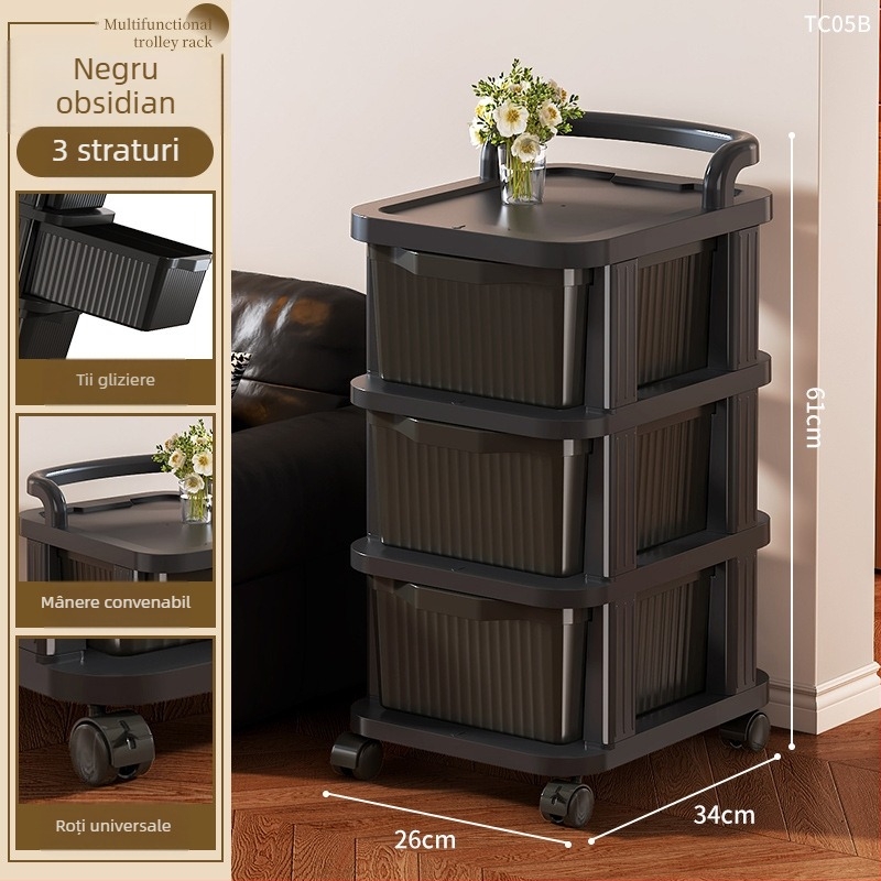 Dulap de depozitare lângă pat cu 4 rafturi, material PP, mobil, stil minimalist modern