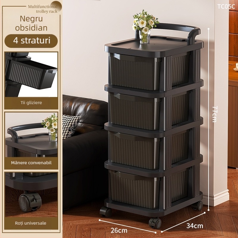 Dulap de depozitare lângă pat cu 4 rafturi, material PP, mobil, stil minimalist modern