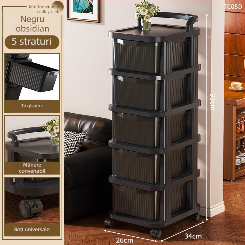 Dulap de depozitare lângă pat cu 4 rafturi, material PP, mobil, stil minimalist modern