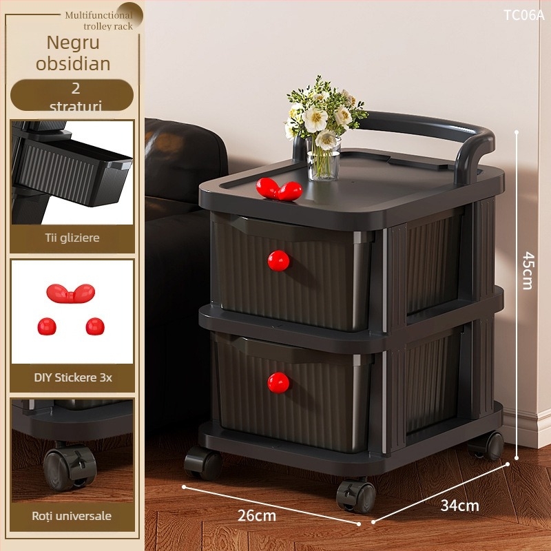 Dulap de depozitare lângă pat cu 4 rafturi, material PP, mobil, stil minimalist modern