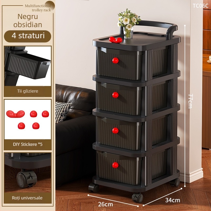 Dulap de depozitare lângă pat cu 4 rafturi, material PP, mobil, stil minimalist modern