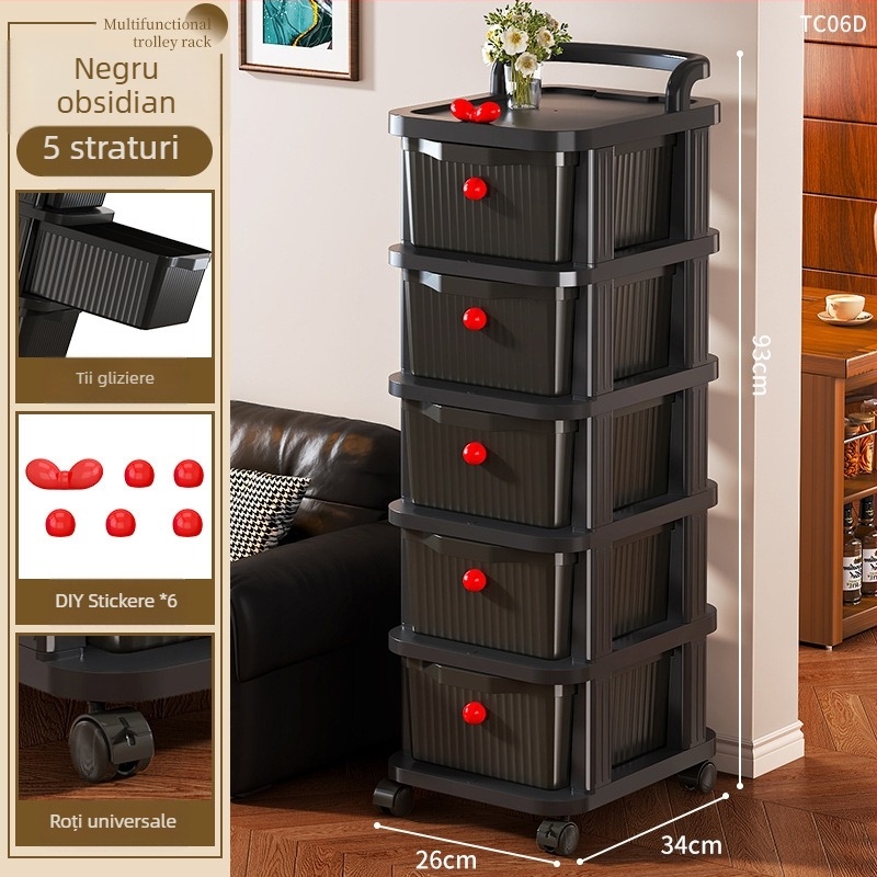 Dulap de depozitare lângă pat cu 4 rafturi, material PP, mobil, stil minimalist modern