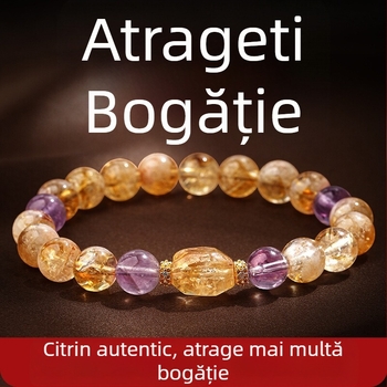 Brățară – cristal citrin, piatră de ametist, accente din cupru (Origine: Donghai County, Lianyungang; Lansare toamnă 2024; Lux ușor)