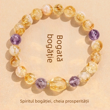 Brățară – cristal citrin, piatră de ametist, accente din cupru (Origine: Donghai County, Lianyungang; Lansare toamnă 2024; Lux ușor)