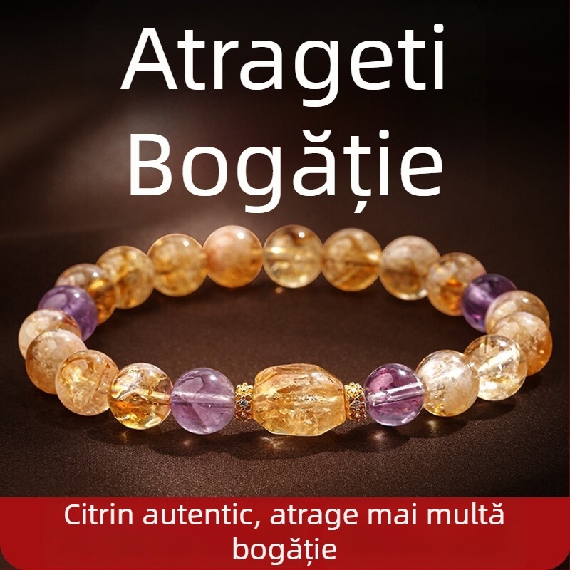 Brățară – cristal citrin, piatră de ametist, accente din cupru (Origine: Donghai County, Lianyungang; Lansare toamnă 2024; Lux ușor)