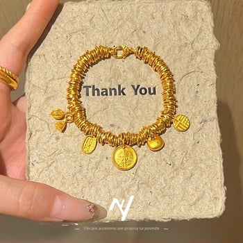 Bratara pentru femei din alamă, placare aur, împletire cu aspect animal, finisaj electroplacat, Niyou Jewelry, stil simplu, retro literar, lansare toamnă 2025