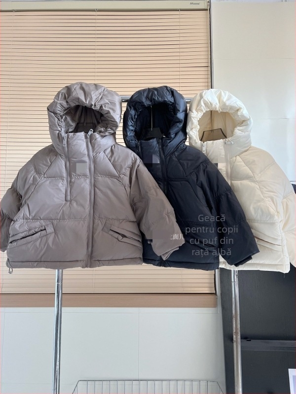 Jachetă de iarnă pentru copii, umplutură 90% puf de rață, stil coreean, exterior poliester, căptușeală poliester, mâneci lungi, fără guler, primăvara 2025
