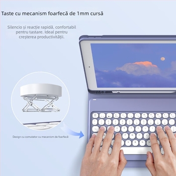 Husă cu tastatură pentru iPad 10-a generație, tastatură Bluetooth, detașare magnetică, TPU mat