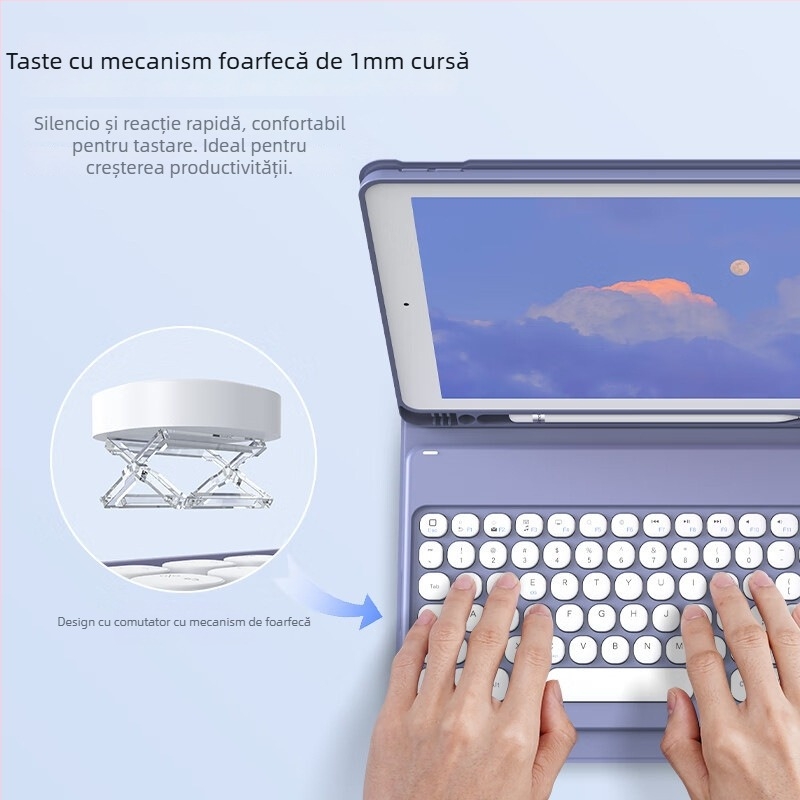 Husă cu tastatură pentru iPad 10-a generație, tastatură Bluetooth, detașare magnetică, TPU mat