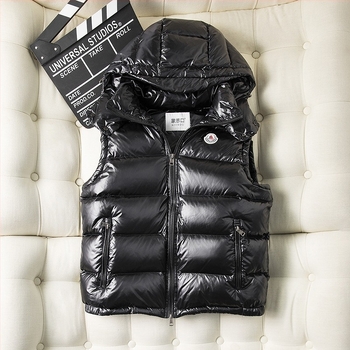 Vesta din puf unisex, model scurt, cu glugă și fermoar, umplutură din puf de rață (Grosime: groasă; Țesătură principală: fibră de poliester; Umplutură: puf de rață; Siluetă: drept)