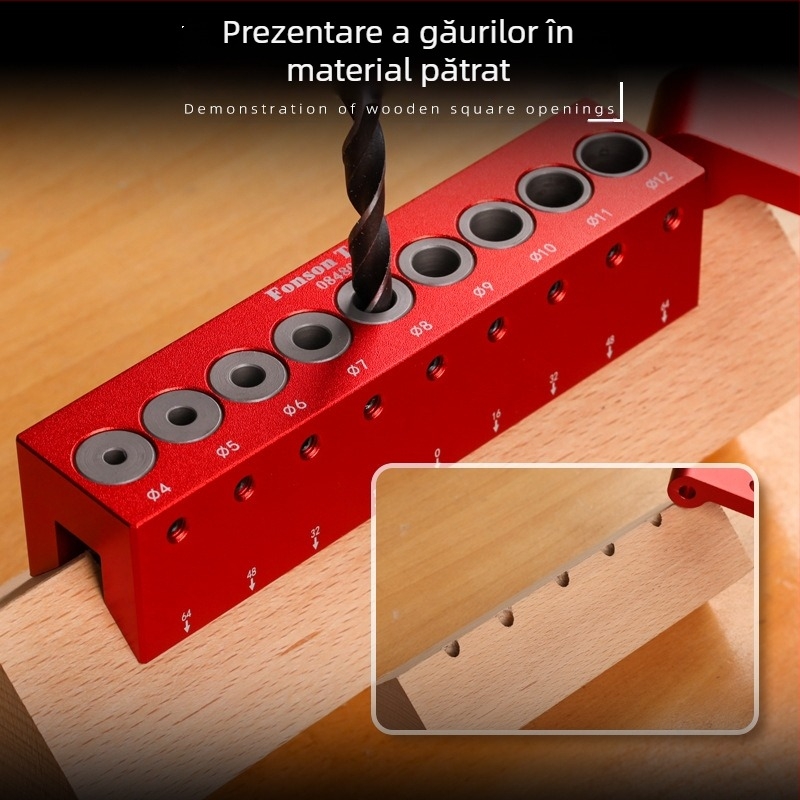 Locizator pentru găuri în lemn la 45° pentru lemn pătrat – aliaj de aluminiu, Fengsen, 4–12 mm, set 1