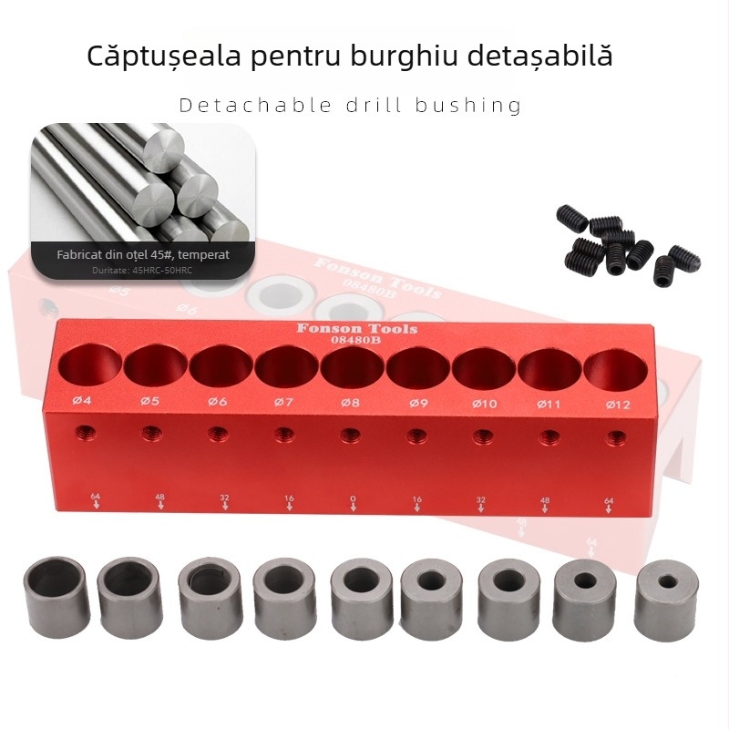Locizator pentru găuri în lemn la 45° pentru lemn pătrat – aliaj de aluminiu, Fengsen, 4–12 mm, set 1