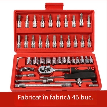 Set de unelte de 46 piese pentru reparații auto și casnice; oțel 45#; cu capete metrice