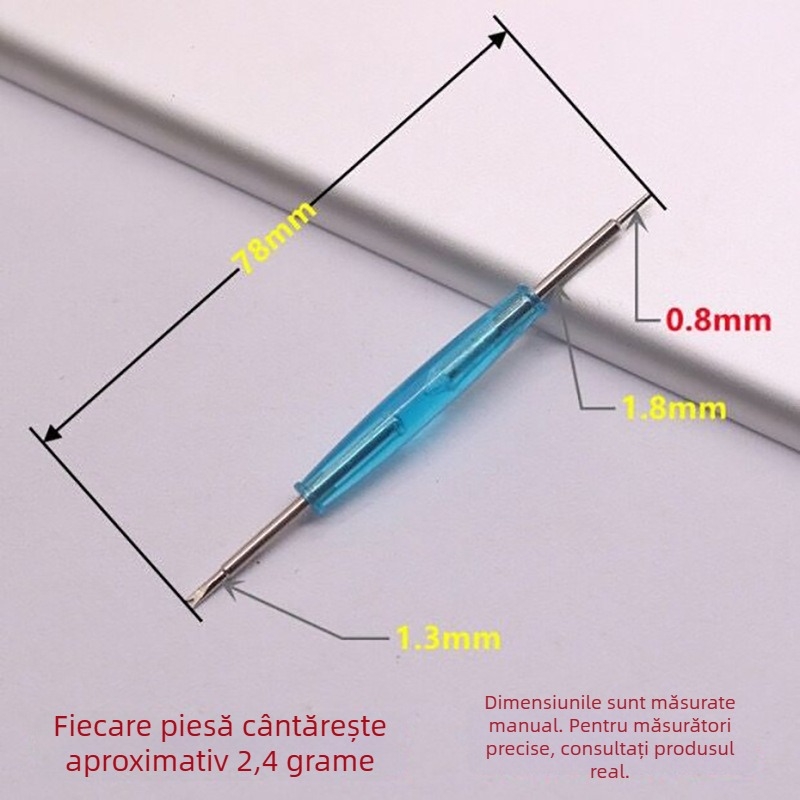 Instrument de reparare ceasuri cu două capete – pentru demontarea curelei și extragerea pinilor; Material: metal și plastic; Set: 10000 buc.; Utilizare: ceasuri; Standard: Mediu