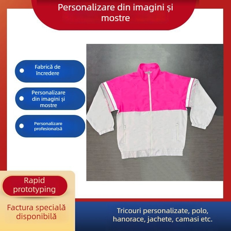 Geacă windbreaker cu fermoar parțial, guler înălțat, mâneci lungi, material 100% poliester, căptușeală 100% poliester, stil urban casual