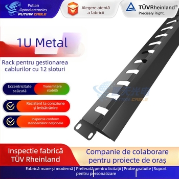 Raft metalic pentru gestionarea cablurilor, 12 porturi, cu patch panel protejat pentru cabluri de rețea, destinat încăperilor servere (Brand: All the world; Tip cablu: cabluri de rețea; Utilizare: încăpere servere)