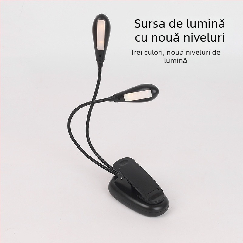 Lampă LED clip-on cu două capete pentru studiu, protecția ochilor, alimentare USB, iluminare pentru note și pian