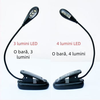 Lampă LED cu clips pentru lectură, 8 LED, alimentare USB, model 906