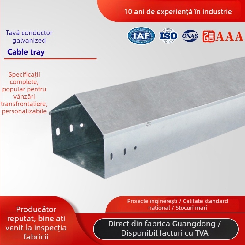 Canal pentru cabluri galvanizat, tip punte, pentru instalații - cu placă de acoperire - marcă privată disponibilă