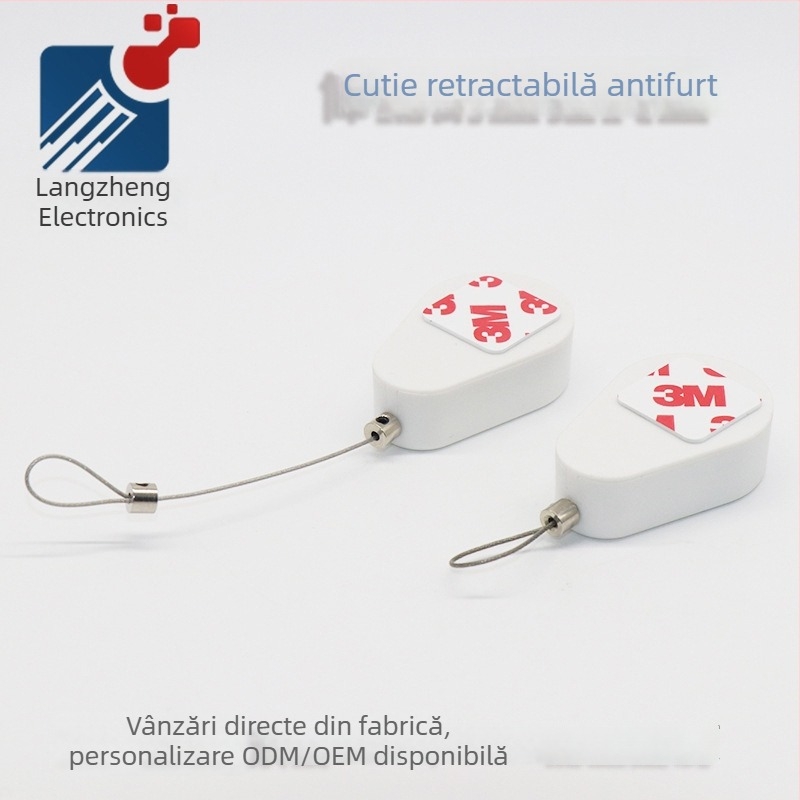 Cutie cablu în formă de lacrimă, antifurt, tambur mini pentru cablu, suport retractabil de afișaj, clemă din oțel pentru cablu
