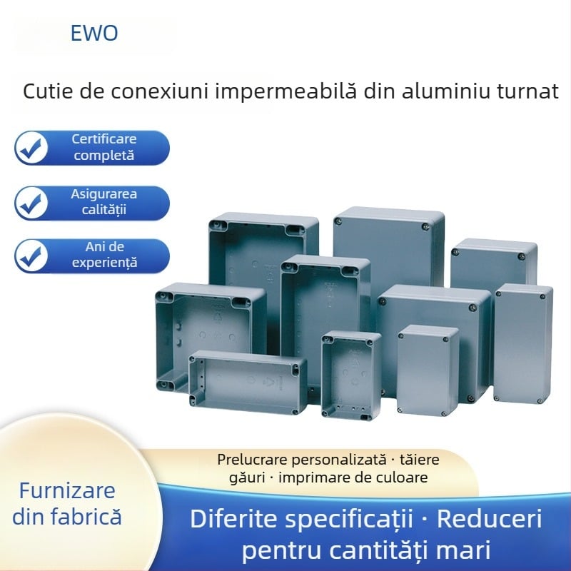 Cutie de conexiuni impermeabilă pentru exterior — Carcasă din aluminiu turnat, etanșă, pentru cabluri și alimentare; potrivită pentru plăci terminale și cutii cu buton (Brand: Ewo)