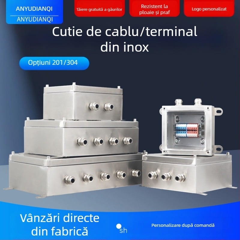 Cutie de conexiune exterior din oțel inoxidabil 304, impermeabilă, montaj suspendat, hub de cablu, IP56