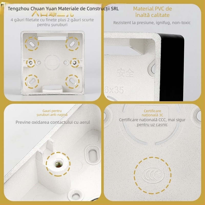 Cutie de legătură Tip 86, montaj pe suprafață – pentru întrerupătoare și prize – bază ultra-subțire