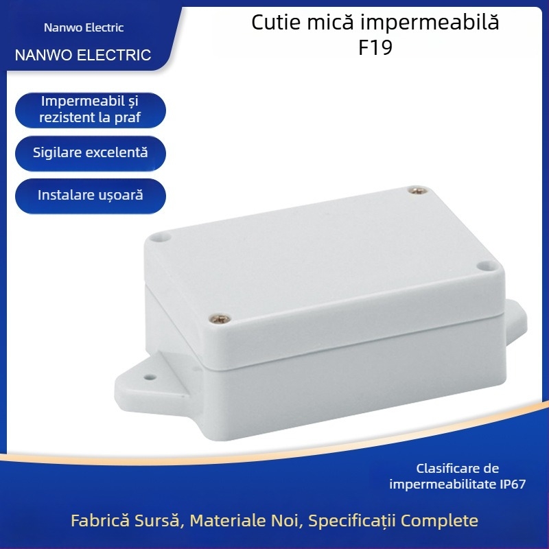 Cutie de legătură exterior impermeabilă, F19, 58×83×33 mm, din plastic, cu urechi de montaj