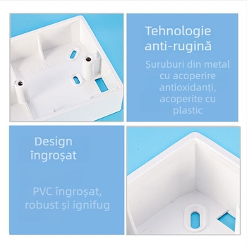 Cutie de conectare tip 86, montaj pe suprafață, 4 prize, PVC ignifug, bază îngroșată, pentru întrerupătoare și prize
