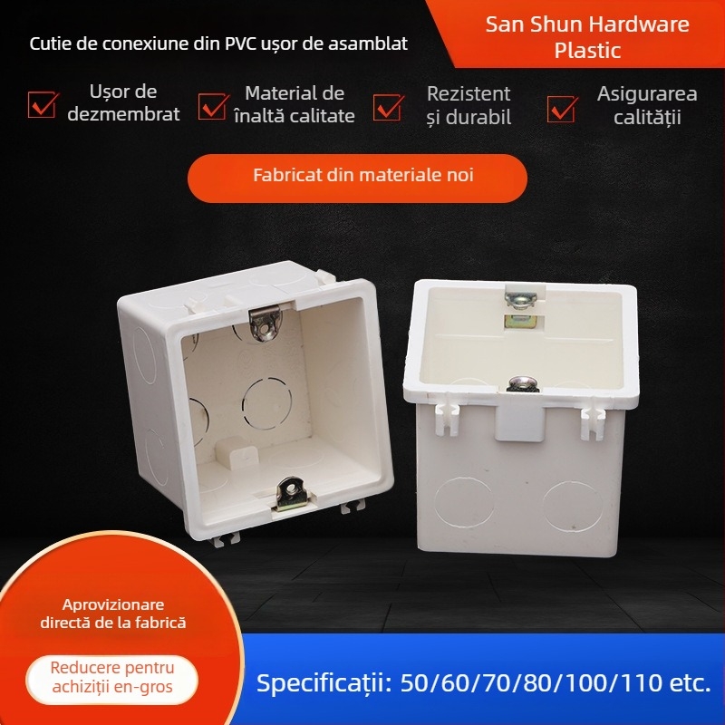 Cutie PVC de conexiuni asamblată pentru montaj încastrat — preîngropată, izolație ignifugă, pereți groși