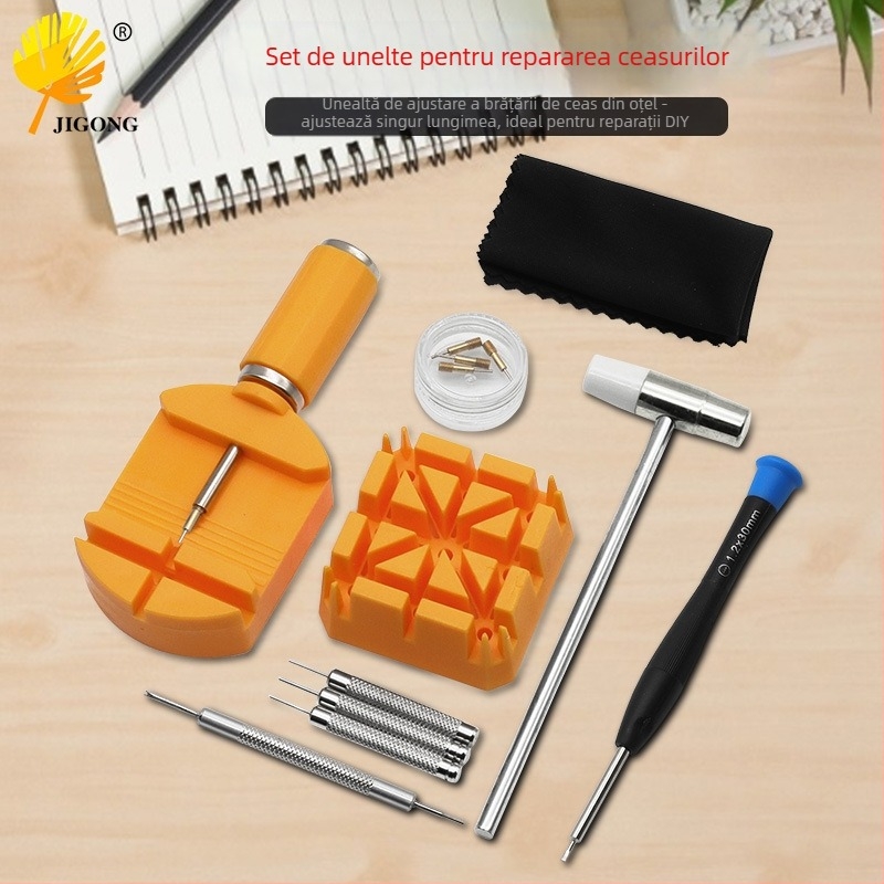 Kit de unelte pentru ceasuri: deschizător pentru carcasă, demontator curea, reglaj curea, punch pentru pini, ciocan mic — oțel inox, brand Xing wei qiang