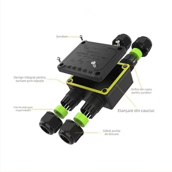 Cutie de conexiuni etanșă, 1 intrare/1 ieșire, IP65, pentru iluminat exterior de peisaj, RuuiPuL