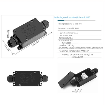 Cutie de conexiuni etanșă, 1 intrare/1 ieșire, IP65, pentru iluminat exterior de peisaj, RuuiPuL