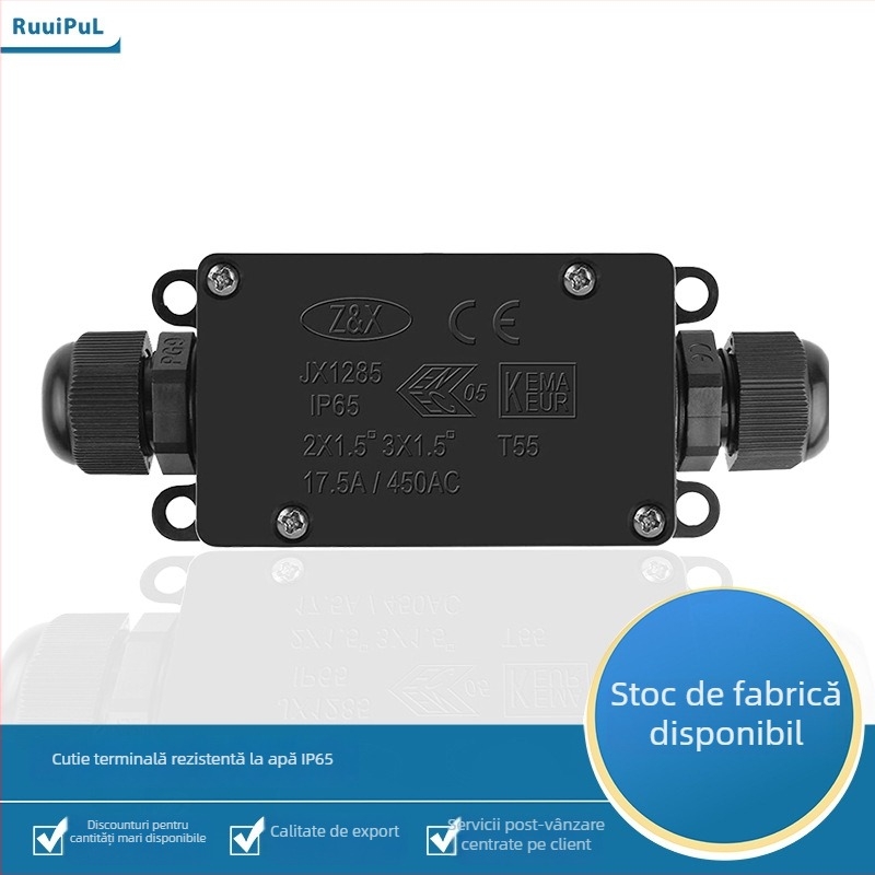 Cutie de conexiuni etanșă, 1 intrare/1 ieșire, IP65, pentru iluminat exterior de peisaj, RuuiPuL