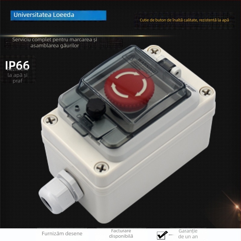 Cutie externă impermeabilă pentru buton de oprire de urgență, cu resetare automată și întrerupător blocabil, carcasă din plastic IP66